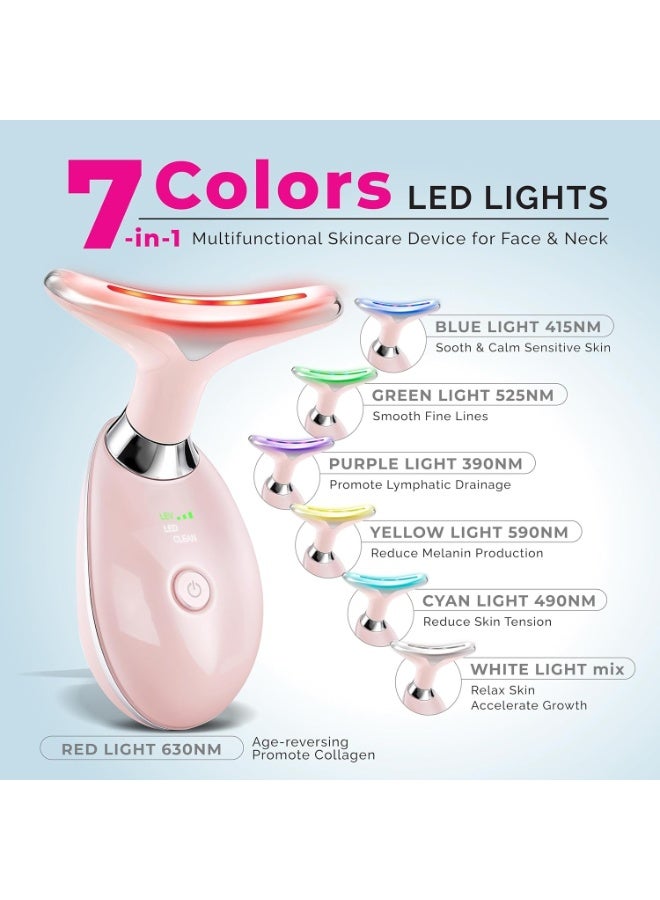 Face Massager, Face Beauty Device, Facial Lifting Therapy Machine EMS Face Massager Anti Wrinkle Skin Tightening Reduce Double Chin Skin Care Tools 7 Colour Modes- Pink - Image 3
